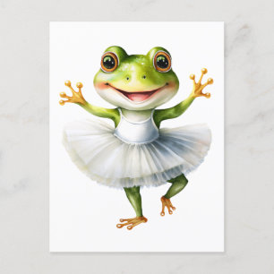Cute frog ballerina dancing ballet. holiday postcard