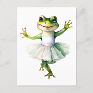 Cute frog ballerina dancing ballet. holiday postcard