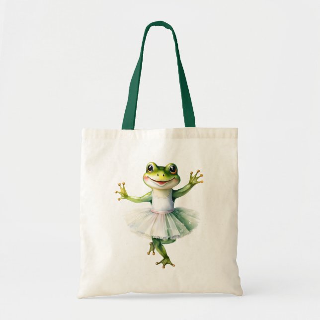 Cute frog ballerina dancing ballet. tote bag (Front)
