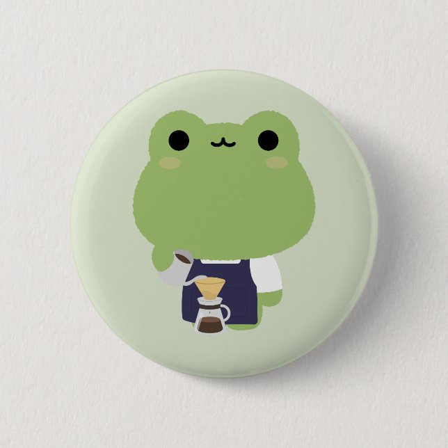 Cute Frog Barista 6 Cm Round Badge (Front)