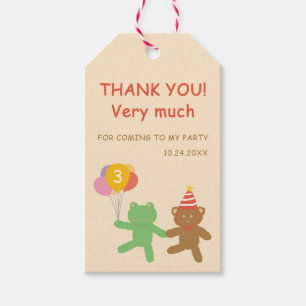 Cute Frog & Bear Birthday Party Vertical Favour Ta Gift Tags