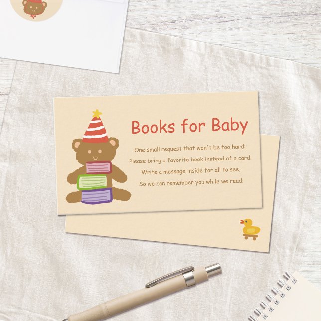 Cute Frog & Bear "Bring a Book" Enclosure Card (Adorable bear Books for Baby card, perfect to pair with birthday invitations!)