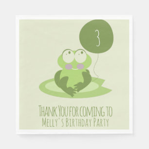 Cute Frog Birthday Green Balloon Thank You Napkin