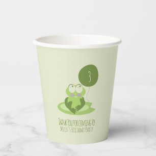 Cute Frog Birthday Green Balloon Thank You   Paper Cups