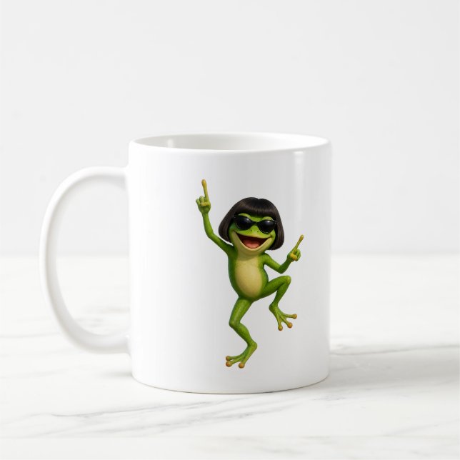Cute Frog Bob Haircut Meme Gift Coffee Mug (Left)