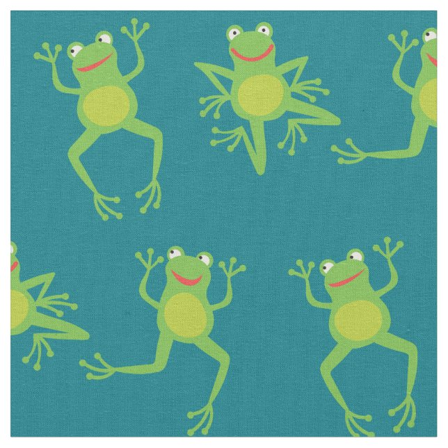 Cute Frog Cartoon Kids Fabric (Close Up)