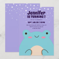 Cute Frog Cartoon Purple Kids Birthday