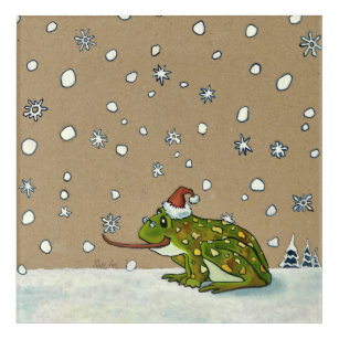 Cute Frog Catching Snowflake with Tongue Acrylic Print