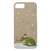 Cute Frog Catching Snowflake with Tongue