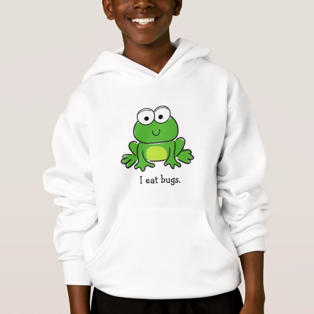 Cute Frog Child's Hoodie - I eat bugs. (Front)
