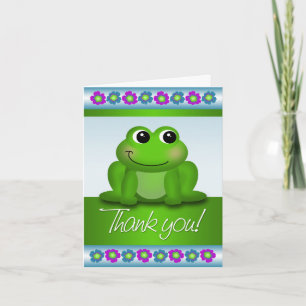 Cute Frog Colourful Floral Thank You Note Card