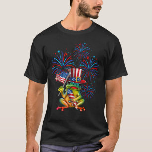 Cute Frog Costume 4th Of July Proud Flag Fireworks T-Shirt