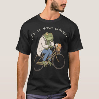 Cute Frog Doctor Riding Bicycle Cat Off To Save T-Shirt