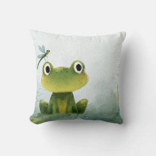 Cute Frog & Dragonfly – Soft Nature Illustration Cushion