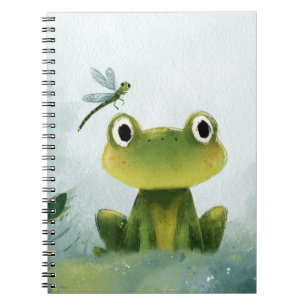 Cute Frog & Dragonfly – Soft Nature Illustration Notebook