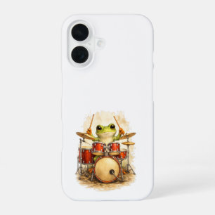 Cute Frog Drummer iPhone 16 Case Music