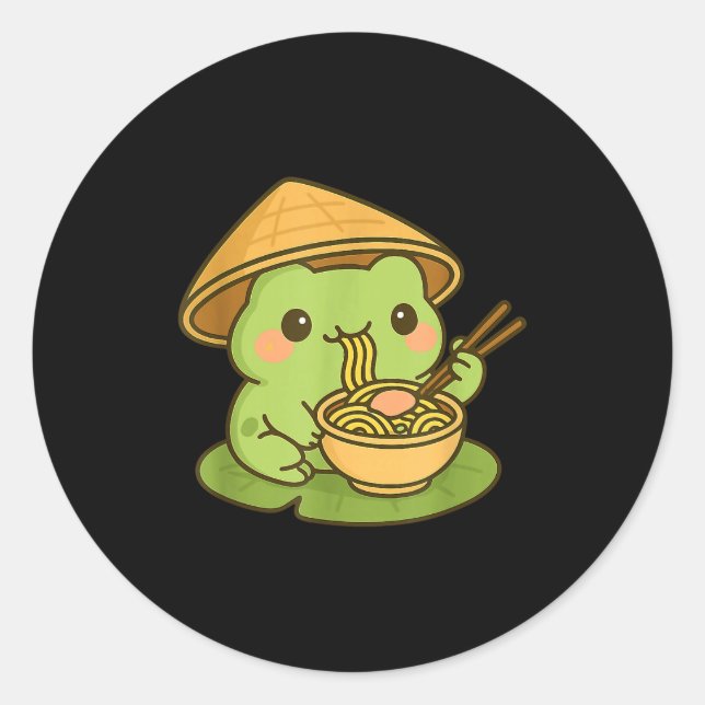 Cute Frog Eating Ramen Anime Japanese Men Women Ki Classic Round Sticker (Front)