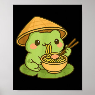Cute Frog Eating Ramen Anime Japanese Men Women Ki Poster