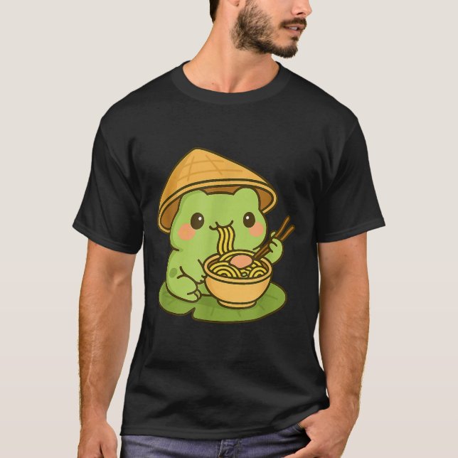 Cute Frog Eating Ramen Anime Japanese Men Women Ki T-Shirt (Front)