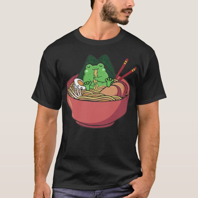 Cute Frog Eating Ramen Japanese Noodles Lover Funn T-Shirt (Front)