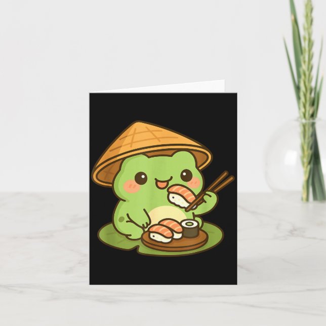 Cute Frog Eating Sushi Anime Japanese Men Women Ki Card (Front)