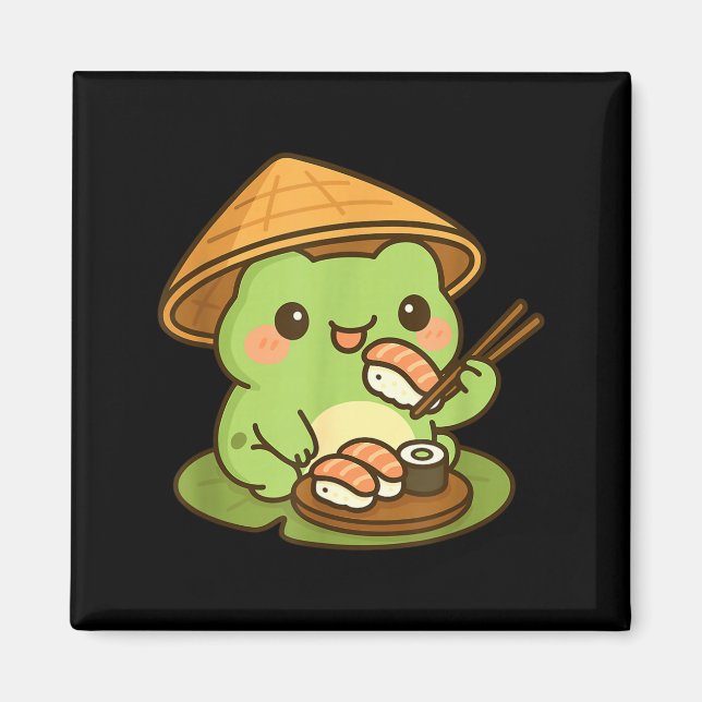 Cute Frog Eating Sushi Anime Japanese Men Women Ki Magnet (Front)