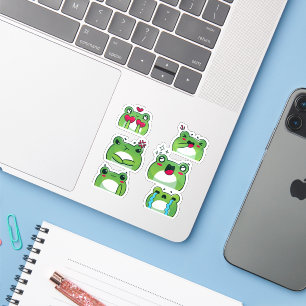 Cute Frog Emoji Reaction Faces Vinyl Sticker Set