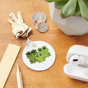 Cute Frog Family Illustration – Mom Dad Baby Frogs Key Ring