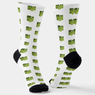 Cute Frog Family Illustration – Mom Dad Baby Frogs Socks