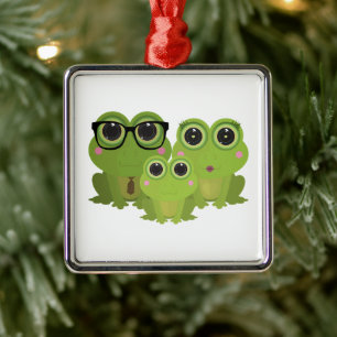 Cute Frog Family Metal Tree Decoration