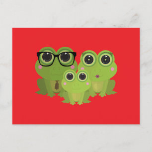 Cute Frog Family – Mom Dad Baby Frogs Postcard