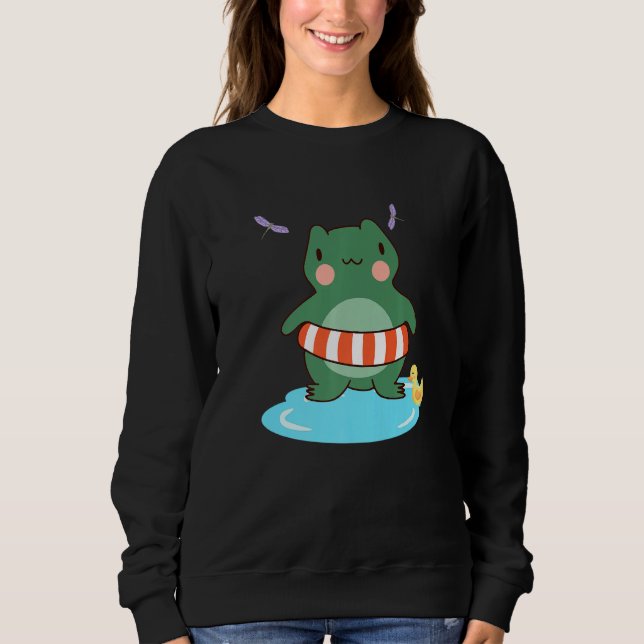 Cute Frog Floating Dragonfly Premium Sweatshirt (Front)