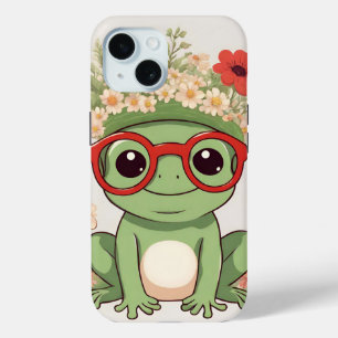Cute Frog Flower Headband iPhone 15 Case
