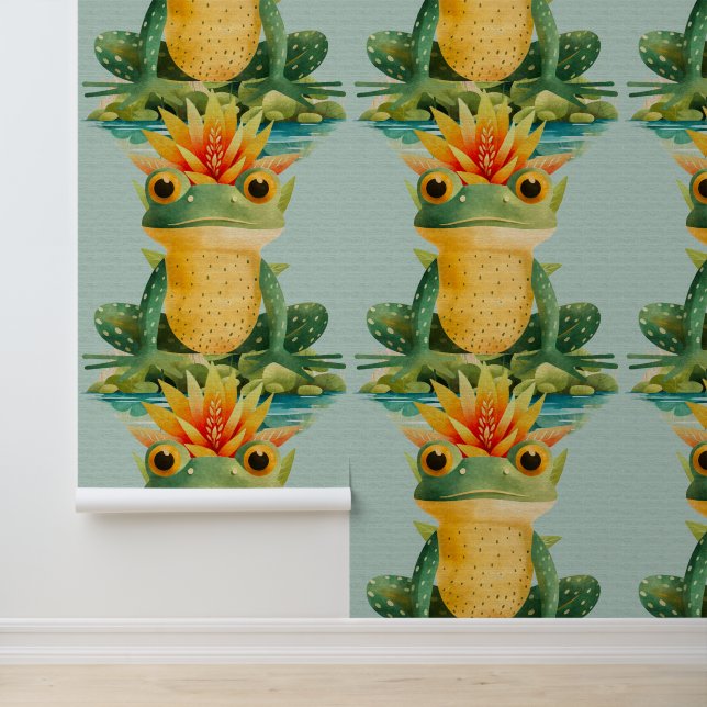 Cute frog flower pond kids watercolor wallpaper (Application)