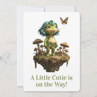 Cute Frog Girl Among Mushrooms with Butterfly Invitation