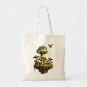 Cute Frog Girl Among Mushrooms with Butterfly Tote Bag