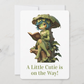 Cute Frog Girl Reading Book Under Leaf Invitation