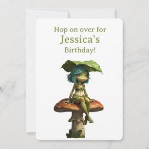Cute Frog Girl Sitting on Mushroom Card