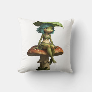 Cute Frog Girl Sitting on Mushroom Cushion