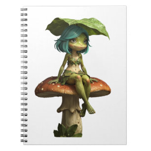 Cute Frog Girl Sitting on Mushroom Notebook