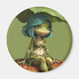 Cute Frog Girl Sitting on Mushroom T-Shirt Magnet
