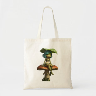Cute Frog Girl Sitting on Mushroom Tote Bag