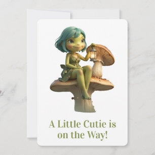 Cute Frog Girl with Lantern on Mushroom Invitation