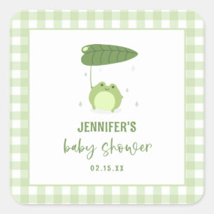 Cute Frog Green Baby Shower Square Sticker