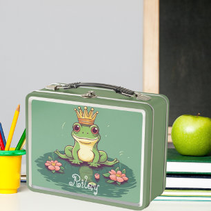 cute frog green custom name metal lunch box