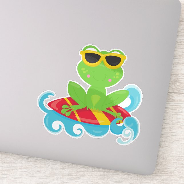 Cute Frog, Green Frog, Little Frog, Surfing Board (Detail)