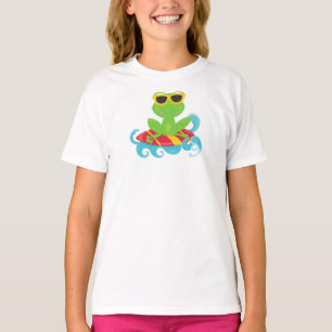 Cute Frog, Green Frog, Little Frog, Surfing Board T-Shirt