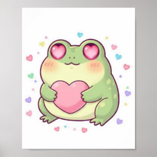 Cute Frog Holding Heart Poster Kawaii Frog Aesthet