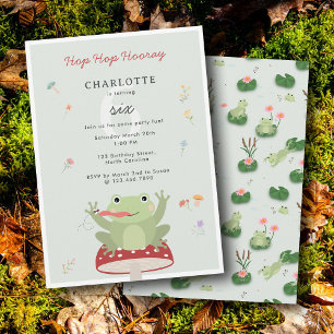 Cute Frog Hop Hop Hooray Mushroom Floral Birthday Invitation