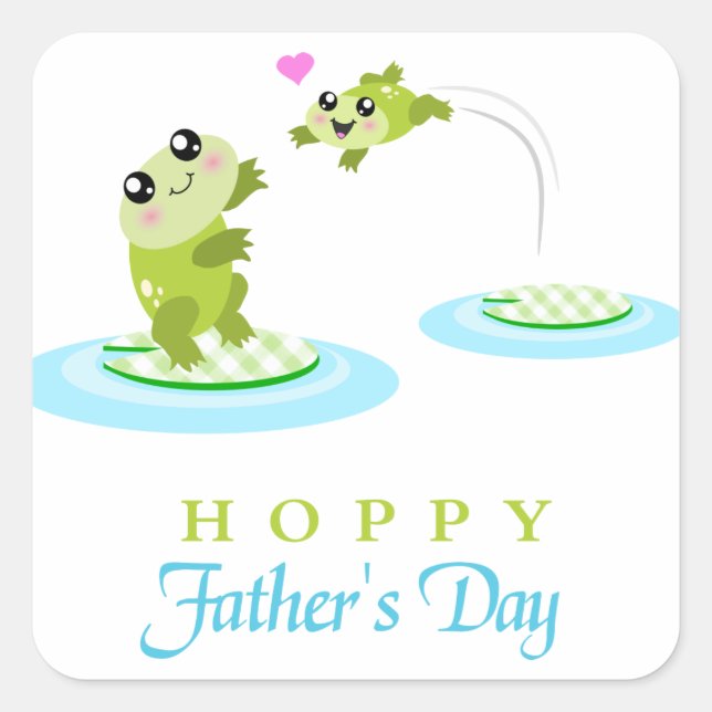 Cute Frog Hoppy Happy Father's Day Square Sticker (Front)
